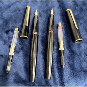 Montblanc 221 Fountain Pens 14k Gold Nibs c. 1976-77 Black Pair- One Misses Band